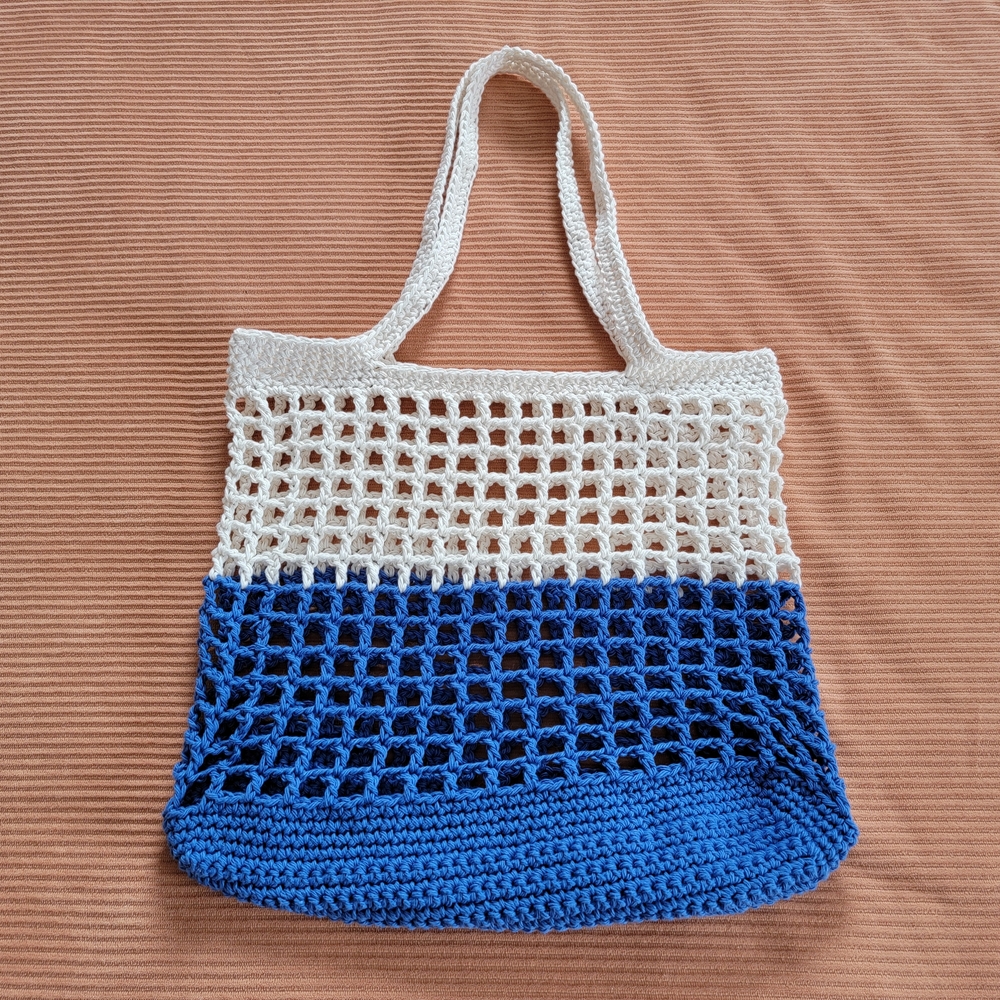 Handmade Crochet Market Bag Cotton Mesh Tote Eco-Friendly Reusable Grocery Bag - Picture 2 of 11